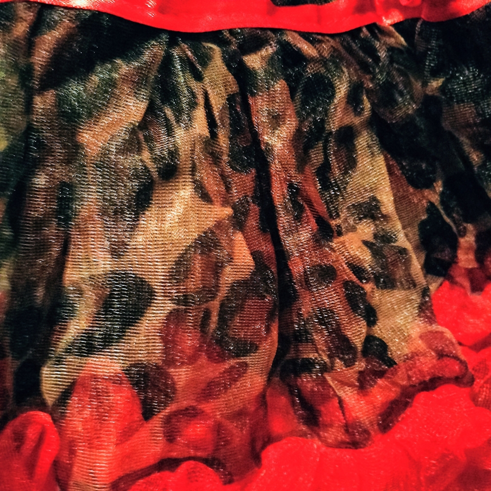 Leg Avenue Shimmery Leopard Mini Skirt Petticoat Red Tulle Tutu Costume Cosplay - Picture 3 of 6